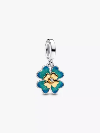 2025 Vierblättriges Kleeblatt-Dangle Charm mit im Labor gezüchtetem Diamanten, 0,009 ct insgesamt, Sterlingsilber, 14-karätige Vergoldung