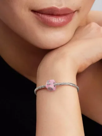 Anhänger „Liebeswürfel“ aus rosa Murano Glass und Sterlingsilber