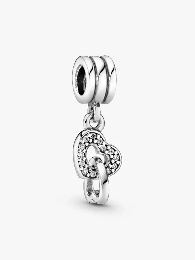 Anhänger mit ineinander verschlungenen Herzen als Dangle Charm aus Sterlingsilber Anhänger mit ineinander verschlungenen Herzen als Dangle Charm aus Sterlingsilber