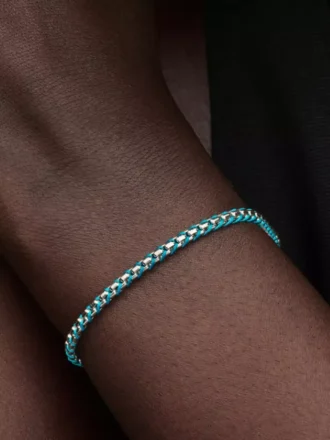 Armband mit blauer Kordel und Snake Chain aus Sterlingsilber