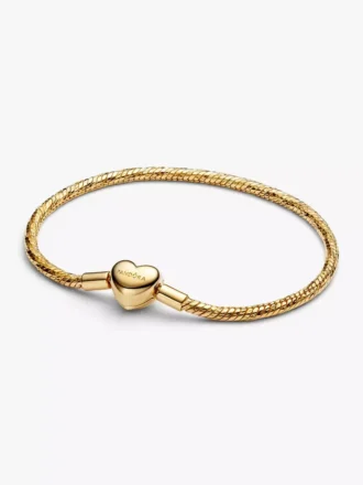 Armband mit facettierter Snake Chain und Herzverschluss, 14-karätig vergoldet