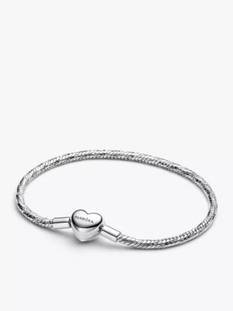Armband mit facettierter Snake Chain und Herzverschluss aus Sterlingsilber