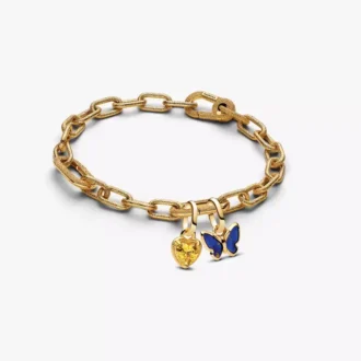 Armband mit goldenem Schmetterlings- und Herz-Charm, 3er-Set