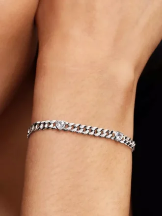 Armband mit Herz-Cuban-Kette aus Sterlingsilber