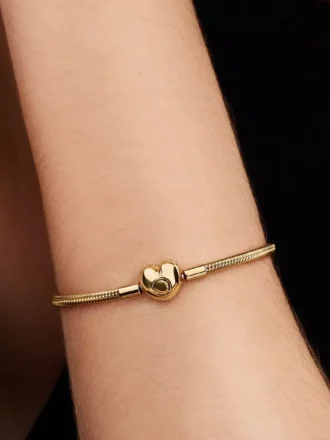 Armband mit Snake Chain und Herzverschluss, 14 Karat vergoldet