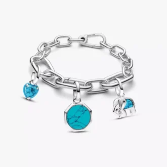 Armband mit vier türkisfarbenen Elefanten- und Herz-Charms