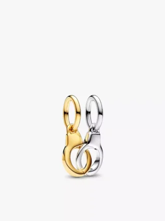 Endgültiger Verkauf – aufklappbare & teilbare Handschellen-Dangle Charms aus Sterlingsilber, 14-karätig vergoldet
