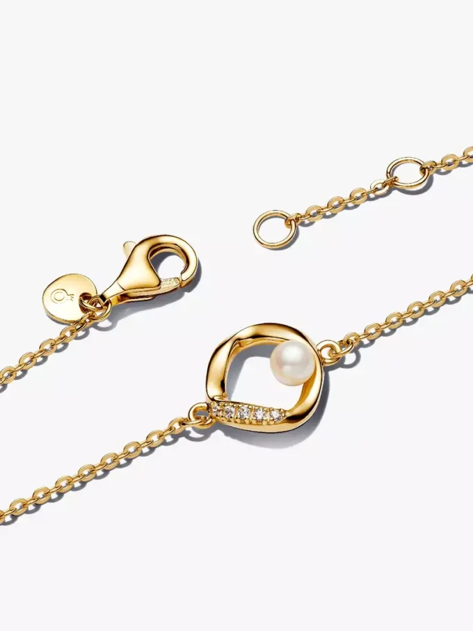 Armbänder mit organisch geformtem Pavé-Kreis und behandelter Süßwasserzuchtperle, 14-karätige Vergoldung