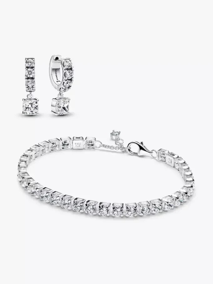 Auffälliges, funkelndes Tennis-Armband- und Ohrring-Set (2er-Set)