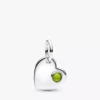 August gravierbarer Herz-Dangle Charm mit frühlingsgrünem Stein, Sterlingsilber August gravierbarer Herz-Dangle Charm mit frühlingsgrünem Stein, Sterlingsilber