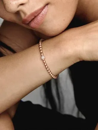 Beads & Pavé Armband – 14 Karat Roségold-Beschichtung