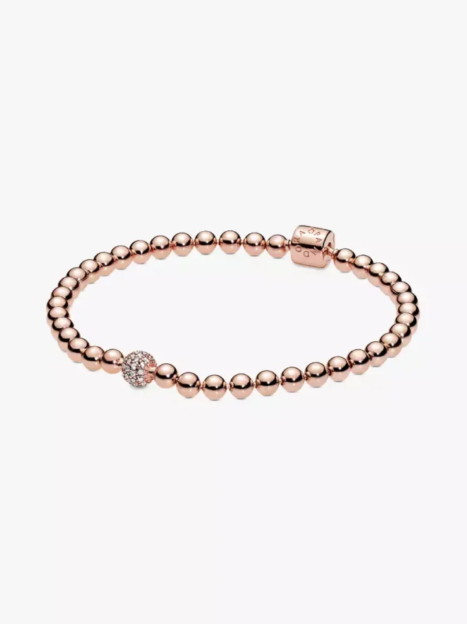 Beads & Pavé-Armband, 14 Karat Roségold-Beschichtung Beads & Pavé-Armband, 14 Karat Roségold-Beschichtung