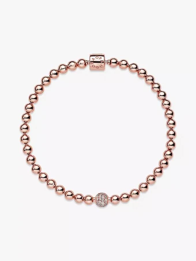 Beads & Pavé-Armband, 14 Karat Roségold-Beschichtung Beads & Pavé-Armband, 14 Karat Roségold-Beschichtung