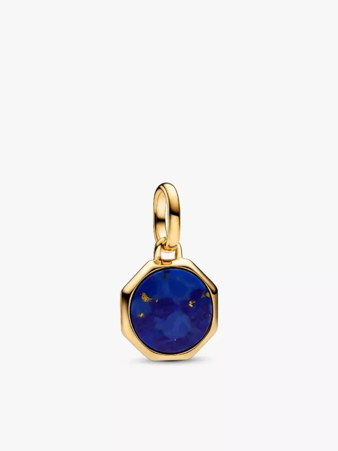 Blaues, gravierbares Mini-Medaillon-Charm, 14-karätig vergoldet Blaues, gravierbares Mini-Medaillon-Charm, 14-karätig vergoldet