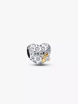 Bridgerton-Charm mit Waben- und Bienenherz-Motiv, Sterlingsilber, 14 Karat vergoldet
