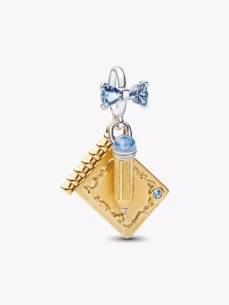 Bridgerton-Tanzkarte & Bleistift-Dangle Charm aus Sterlingsilber, 14 Karat vergoldet