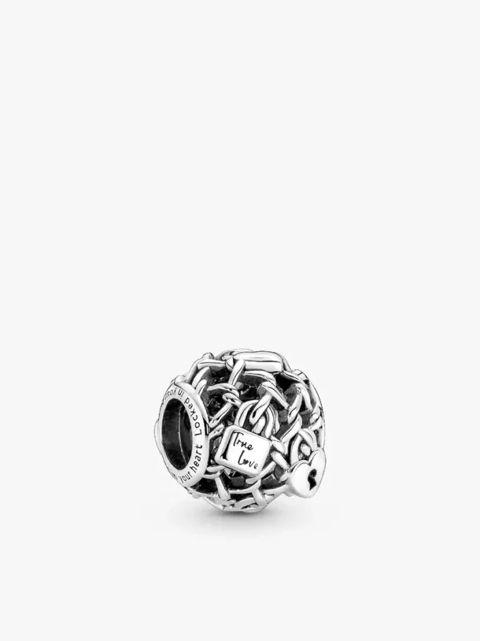 Charm „Durchbrochenes Kettenglied-Vorhängeschloss“ aus Sterlingsilber Charm „Durchbrochenes Kettenglied-Vorhängeschloss“ aus Sterlingsilber
