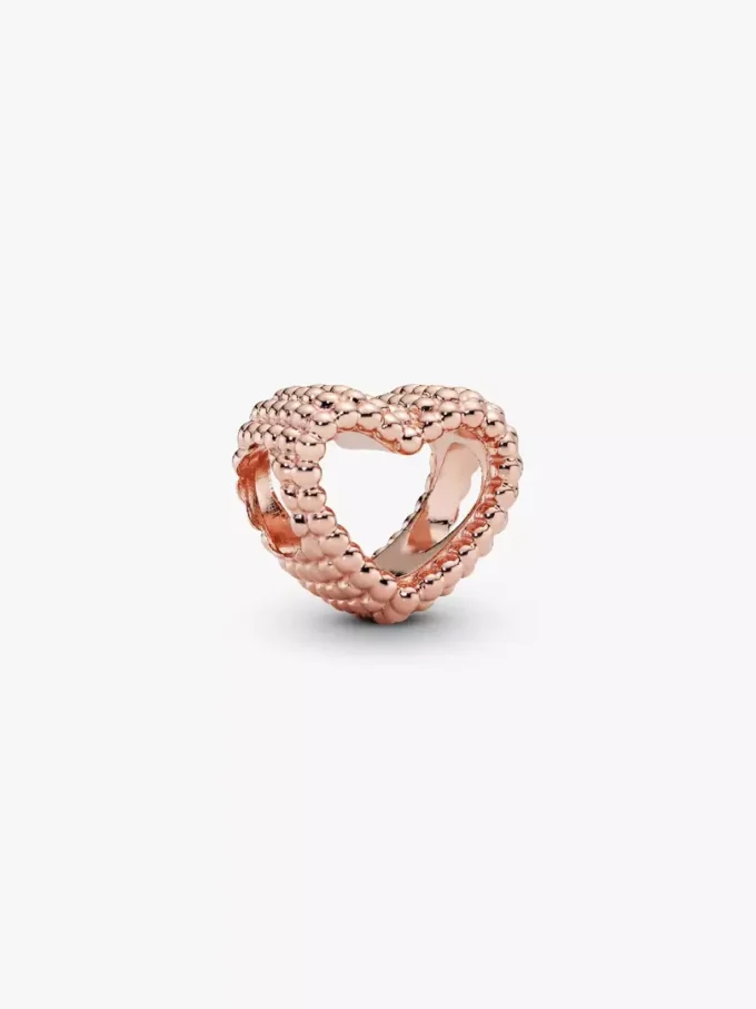 Charm mit offenem Herz und Perlenverzierung, 14 Karat rosévergoldet
