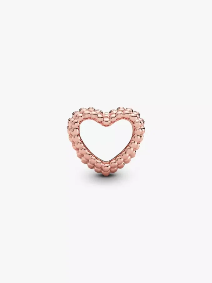 Charm mit offenem Herz und Perlenverzierung, 14 Karat rosévergoldet