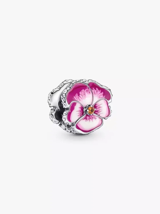 Charm „Rosa Stiefmütterchenblüte“ aus Sterlingsilber Charm „Rosa Stiefmütterchenblüte“ aus Sterlingsilber