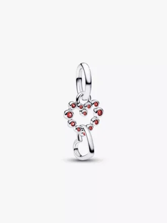 Dangle Charm „Verbundene Herzen & rote Steine“ aus Sterlingsilber