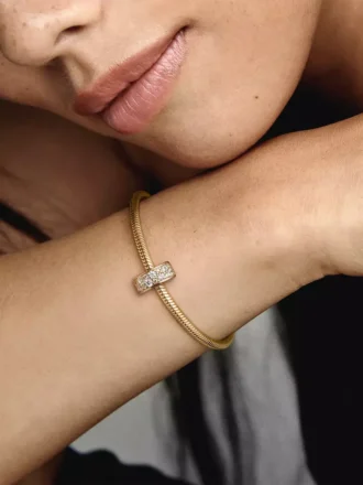 Clip Charm mit klarem Pavé, 14-karätig vergoldet