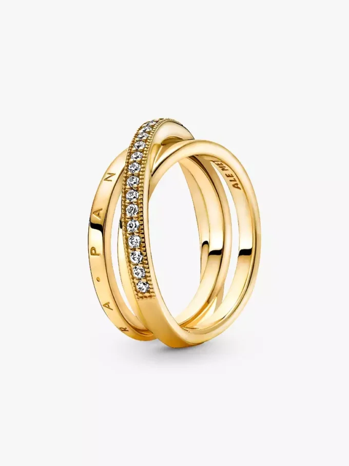 Crossover Pavé Dreifachring, 14 Karat vergoldet Crossover Pavé Dreifachring, 14 Karat vergoldet