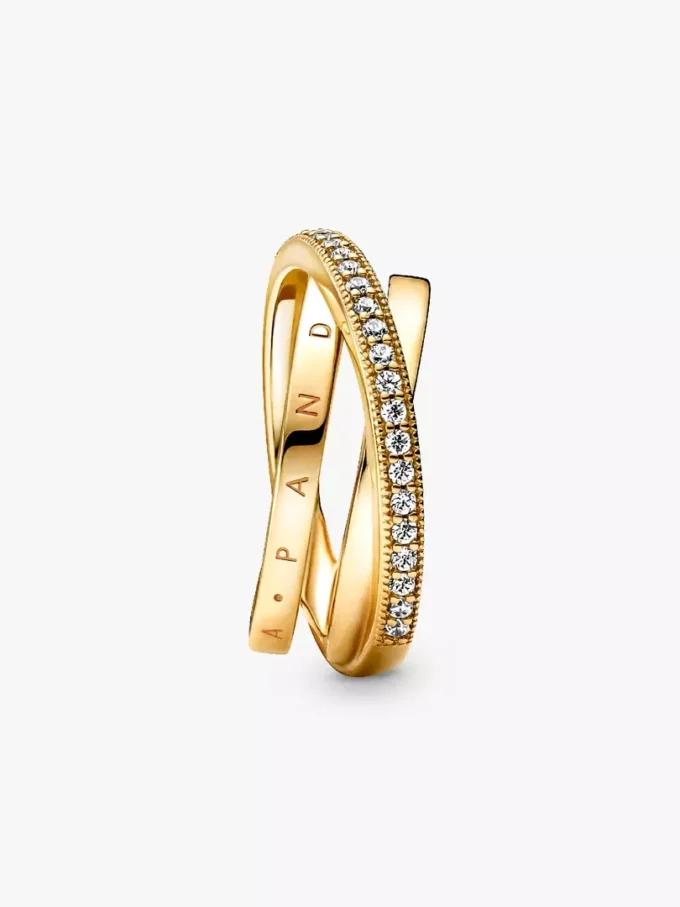 Crossover Pavé Dreifachring, 14 Karat vergoldet Crossover Pavé Dreifachring, 14 Karat vergoldet