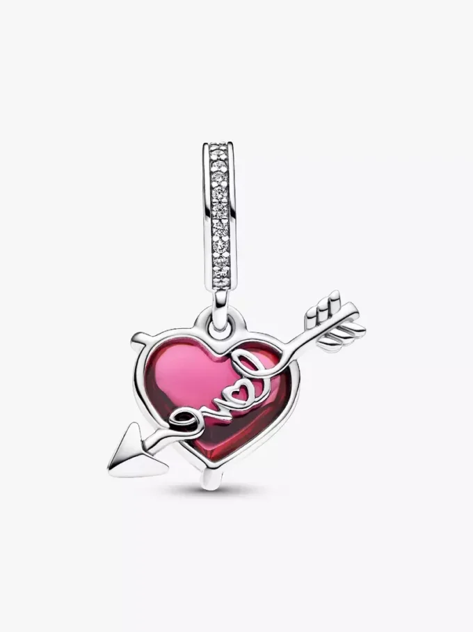 Dangle Charm aus Murano Glass mit rotem Herz und Pfeil, Sterlingsilber