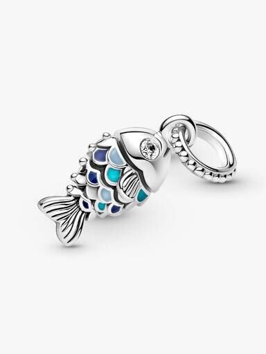Dangle Charm „Blauer Fisch mit Schuppen“ – Sterlingsilber Dangle Charm „Blauer Fisch mit Schuppen“ – Sterlingsilber