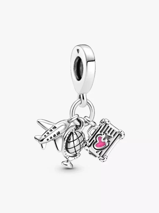Dangle Charm „Flugzeug, Globus & Koffer“ aus Sterlingsilber Dangle Charm „Flugzeug, Globus & Koffer“ aus Sterlingsilber