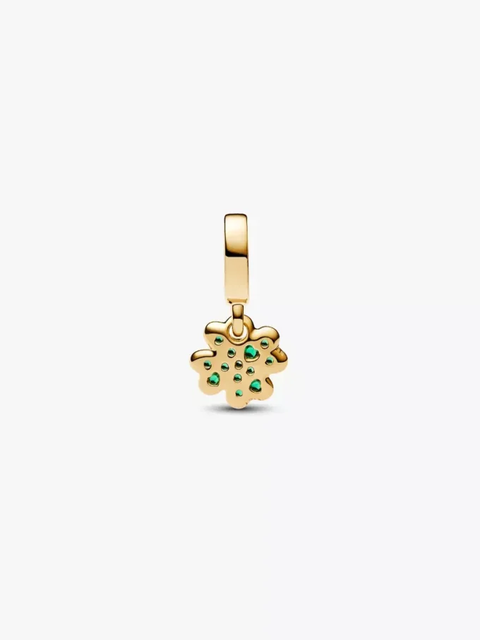 Dangle Charm in Form eines vierblättrigen Kleeblatts, 14-karätig vergoldet