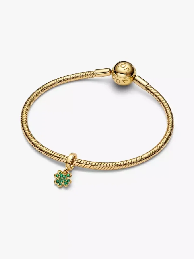 Dangle Charm in Form eines vierblättrigen Kleeblatts, 14-karätig vergoldet