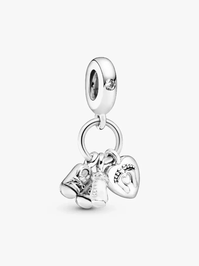 Dangle Charm in Form von Babyflasche und Schuhen aus Sterlingsilber Dangle Charm in Form von Babyflasche und Schuhen aus Sterlingsilber