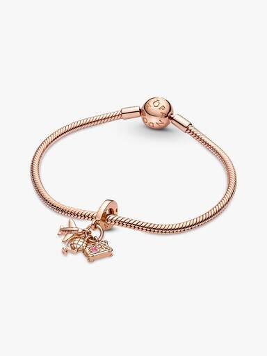 Dangle Charm mit Flugzeug, Globus und Koffer – 14 Karat Roségold-Beschichtung Dangle Charm mit Flugzeug, Globus und Koffer – 14 Karat Roségold-Beschichtung