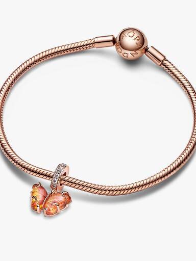 Dangle Charm mit rosa-gelbem Murano Glass-Schmetterling – 14 Karat Roségold-Beschichtung Dangle Charm mit rosa-gelbem Murano Glass-Schmetterling – 14 Karat Roségold-Beschichtung