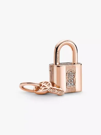 Dangle Charm mit Vorhängeschloss und Schlüssel, 14 Karat Roségold-Beschichtung Dangle Charm mit Vorhängeschloss und Schlüssel, 14 Karat Roségold-Beschichtung