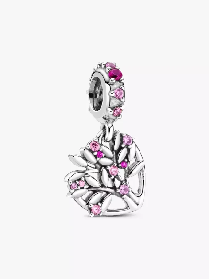 Dangle Charm „Pink Heart Family Tree“ aus Sterlingsilber Dangle Charm „Pink Heart Family Tree“ aus Sterlingsilber