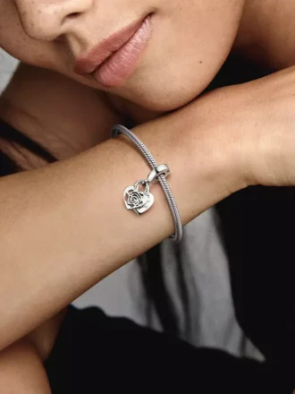 Dangle Charm „Rose Heart Padlock“ aus Sterlingsilber