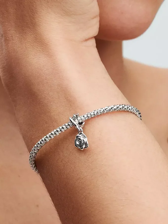 Dangle Charm „Rose in Bloom“ aus Sterlingsilber