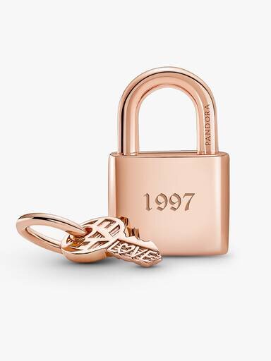 Dangle Charm „Vorhängeschloss & Schlüssel“ – 14 Karat Roségold-Beschichtung Dangle Charm „Vorhängeschloss & Schlüssel“ – 14 Karat Roségold-Beschichtung