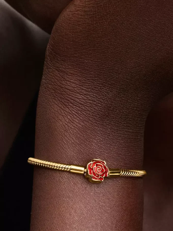 Disney „Die Schöne und das Biest“ – Armband mit Snake Chain und verzauberter Rose, 14-karätig vergoldet Disney „Die Schöne und das Biest“ – Armband mit Snake Chain und verzauberter Rose, 14-karätig vergoldet
