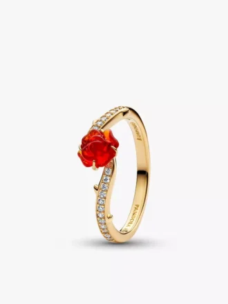 Disney „Die Schöne und das Biest“ – Ring mit verzauberter Rose, 14-karätige Vergoldung