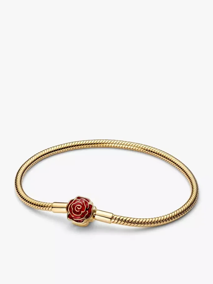 Disney „Die Schöne und das Biest“ – Armband mit Snake Chain und verzauberter Rose, 14-karätig vergoldet Disney „Die Schöne und das Biest“ – Armband mit Snake Chain und verzauberter Rose, 14-karätig vergoldet