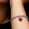 Disney Mickey & Minnie Mouse Kiss Dangle Charm aus rotem Murano Glass – Sterlingsilber