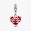 Disney Mickey & Minnie Mouse Kiss Dangle Charm aus rotem Murano Glass, Sterlingsilber