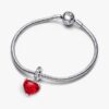 Disney Mickey & Minnie Mouse Kiss Dangle Charm aus rotem Murano Glass – Sterlingsilber