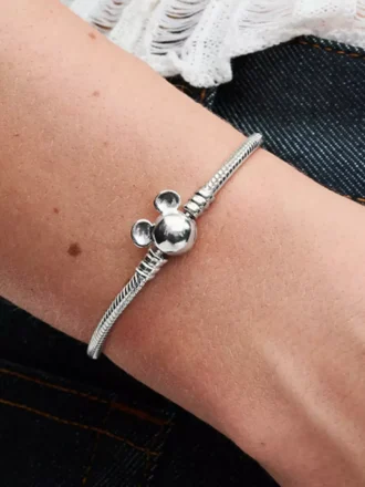 Disney Mickey Mouse Clasp Moments Snake Chain Armband aus Sterlingsilber