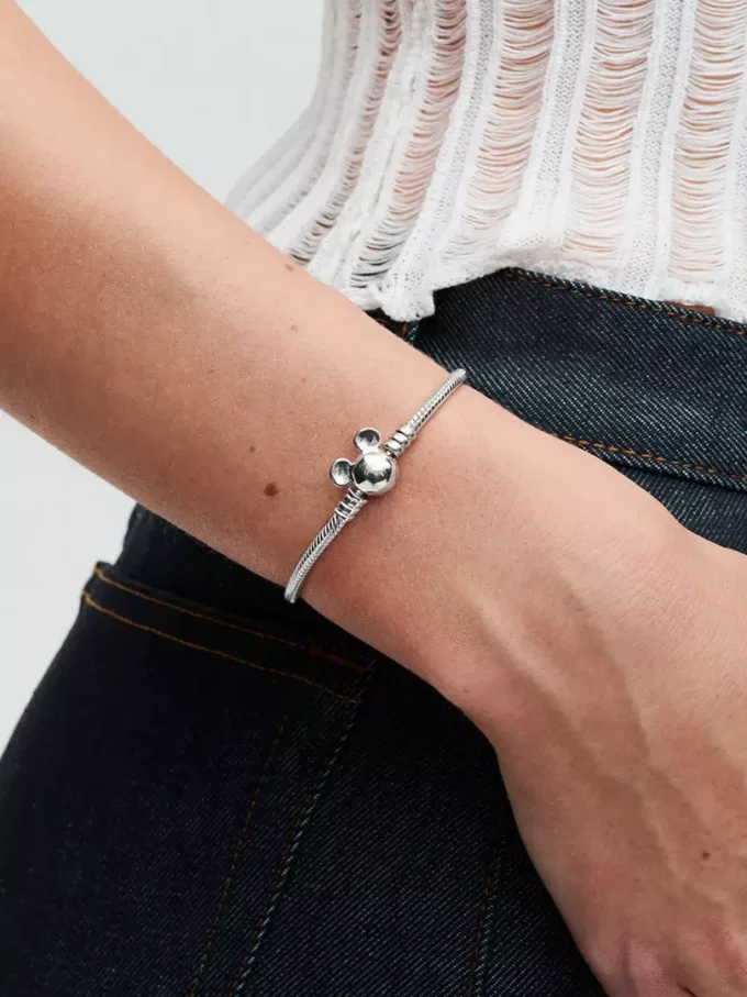 Disney Mickey Mouse Clasp Moments Snake Chain Armband aus Sterlingsilber