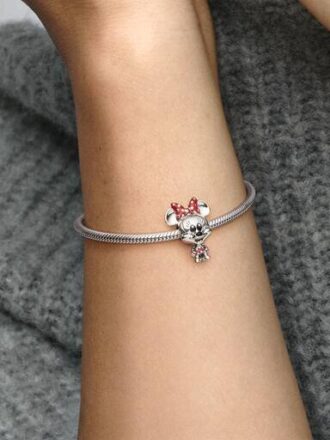 Disney Minnie-Maus-Charm mit gepunktetem Kleid und Schleife – Sterlingsilber